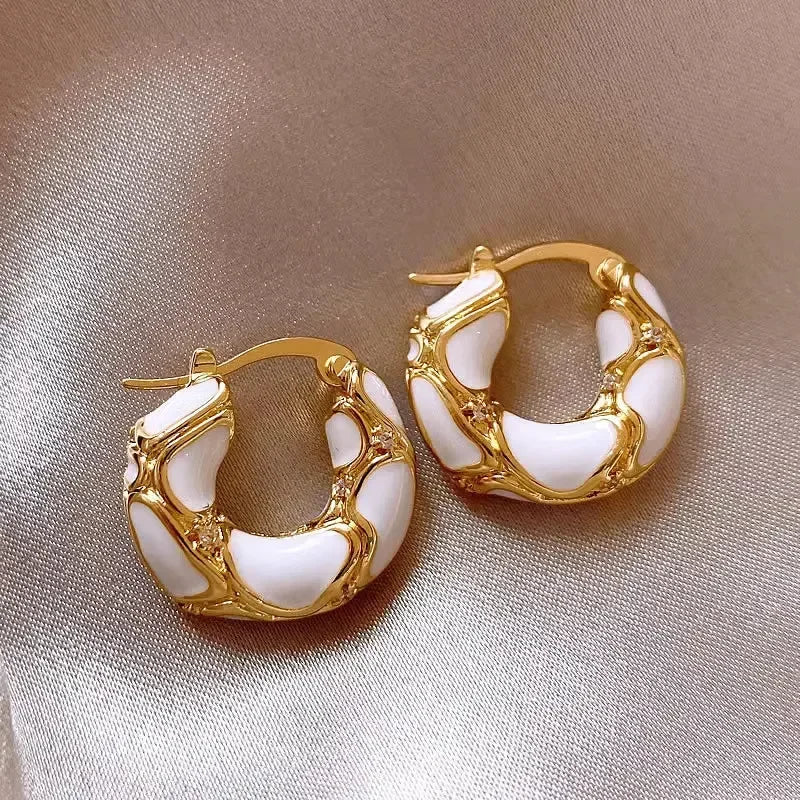 DivyaBlush Vintage Enamel Gold Plated Small Hoop Earrings