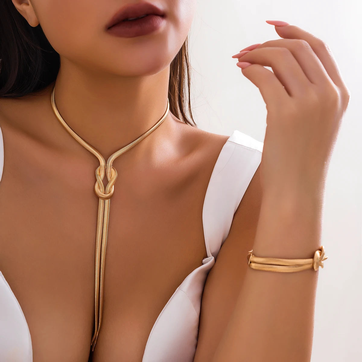 DivyaBlush Sexy Goth Tassel Choker Twisted Chain Necklace and Bracelet set