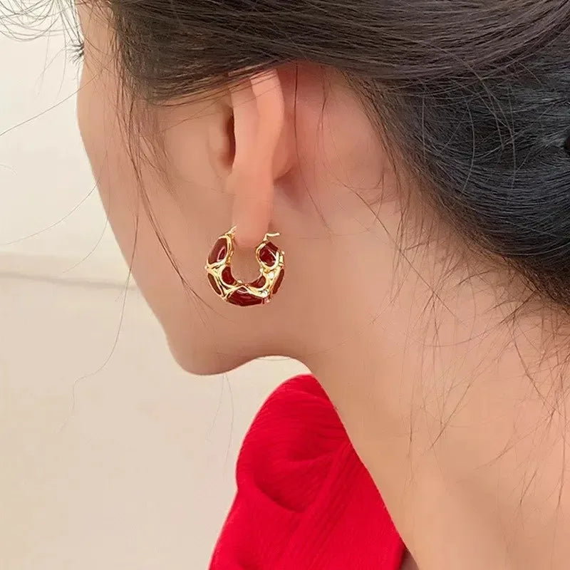 DivyaBlush Vintage Enamel Gold Plated Small Hoop Earrings
