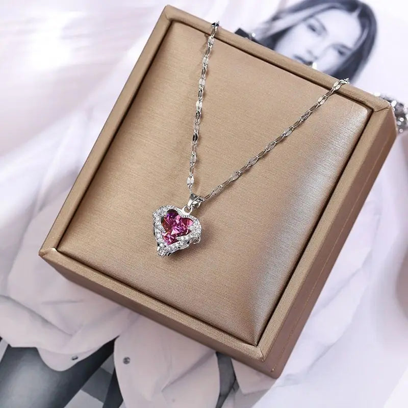 DivyaBlush Colorful Crystal Ocean Heart Pendant Necklace