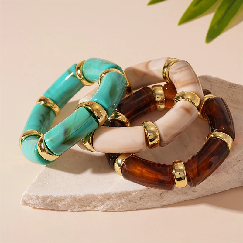 DivyaBlush Vintage Acrylic Bamboo Shape Elasticity Women Bracelet