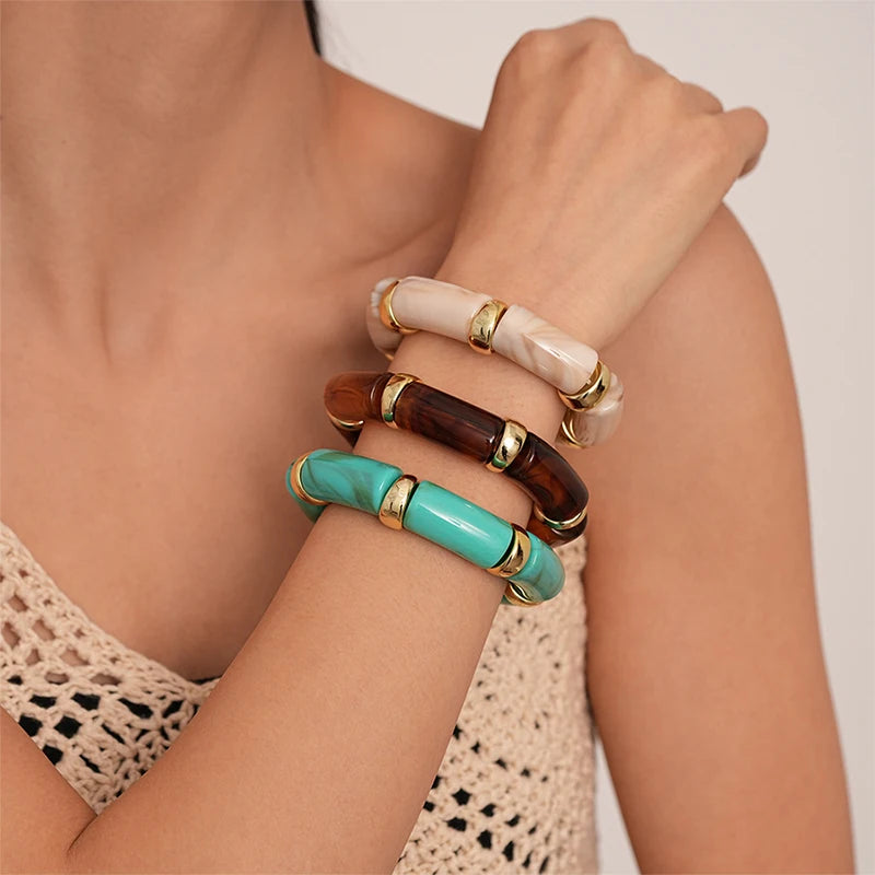 DivyaBlush Vintage Acrylic Bamboo Shape Elasticity Women Bracelet