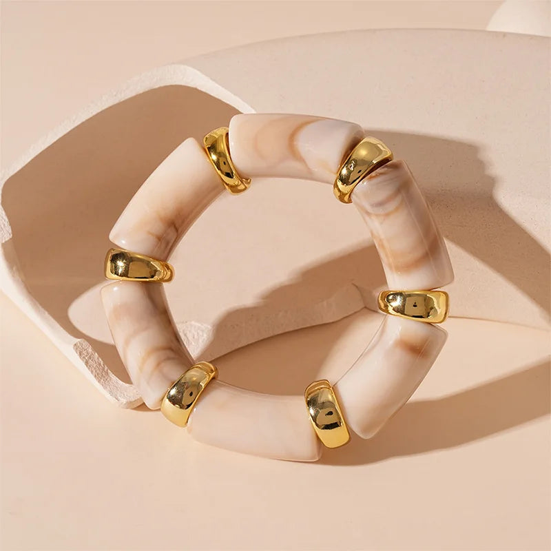 DivyaBlush Vintage Acrylic Bamboo Shape Elasticity Women Bracelet