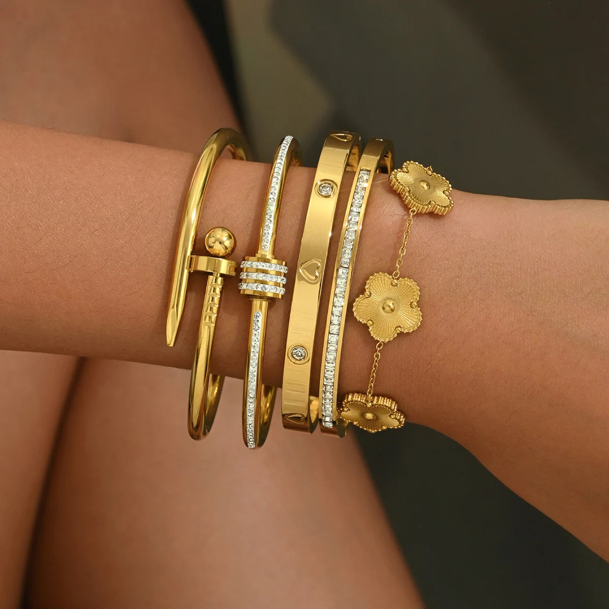 DivyaBlush European Stainless Steel Rimstones Gold Bangles