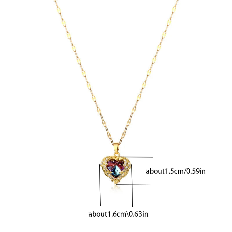 DivyaBlush Colorful Crystal Ocean Heart Pendant Necklace