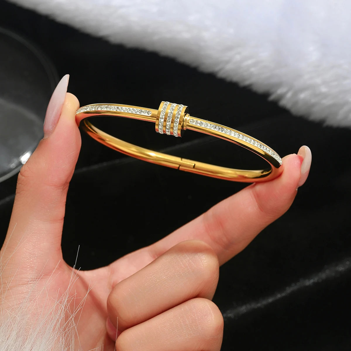 DivyaBlush European Stainless Steel Rimstones Gold Bangles