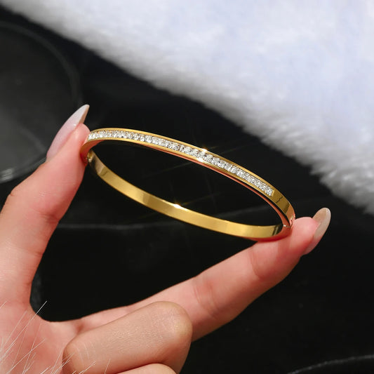 DivyaBlush European Stainless Steel Rimstones Gold Bangles