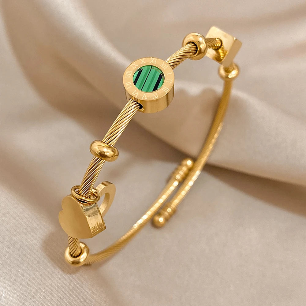 DivyaBlush Majestic Malachite Roman Stainless-Steel Gold  Bangle