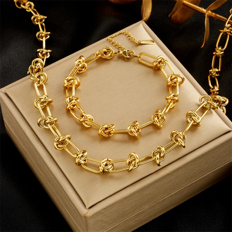 DivyaBlush Stainless Steel Twist Knot Necklace and Bracelet set