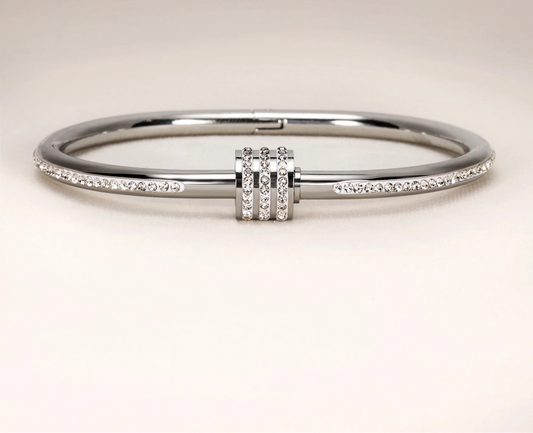 DivyaBlush European Stainless Steel Rimstones Bangles (Silver)