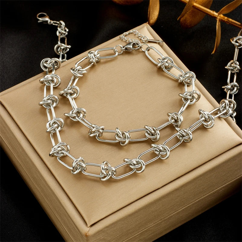 DivyaBlush Stainless Steel Twist Knot Necklace and Bracelet set