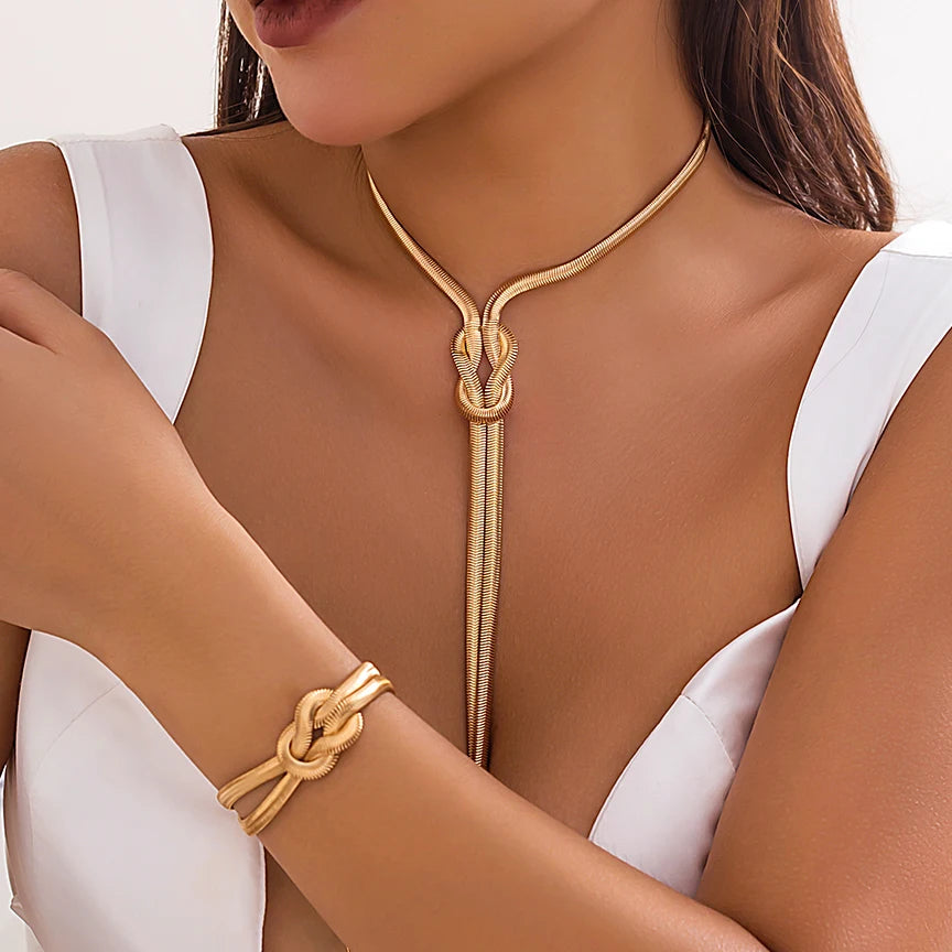 DivyaBlush Sexy Goth Tassel Choker Twisted Chain Necklace and Bracelet set